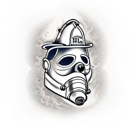 Firefighter mask with axe and halligan tool tattoo design idea