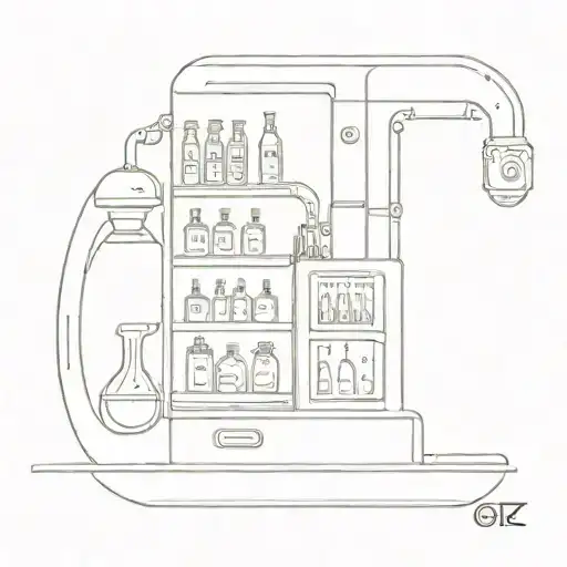 A futuristic pharmacy with robotic elements tattoo design idea