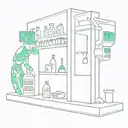 A futuristic pharmacy with robotic elements tattoo design idea
