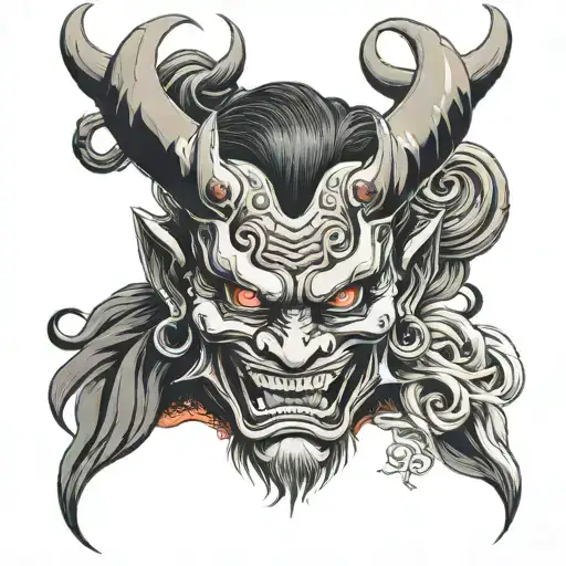oni mask split with a hannya tattoo design idea