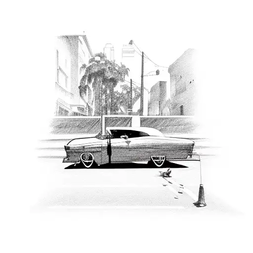 STREET IN LOS AGELES WITH A LOWRIDER  tattoo design idea