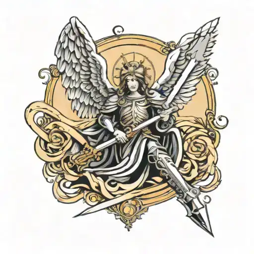 guardian angel with sword traditonal dark side tattoo design idea
