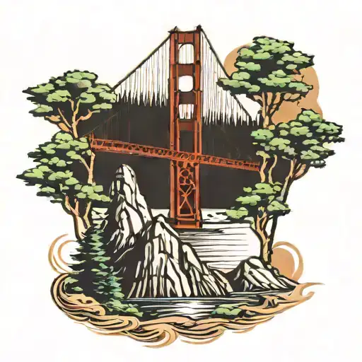 golden gate bridge and redwood trees tattoo design idea