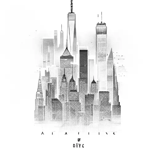 A skyline of NYC with musical notes as buildings tattoo design idea