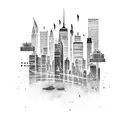 A skyline of NYC with musical notes as buildings tattoo design idea
