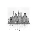 A skyline of NYC with musical notes as buildings tattoo design idea
