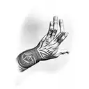 man holding up his left hand tattoo design idea