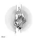man holding up his left hand tattoo design idea