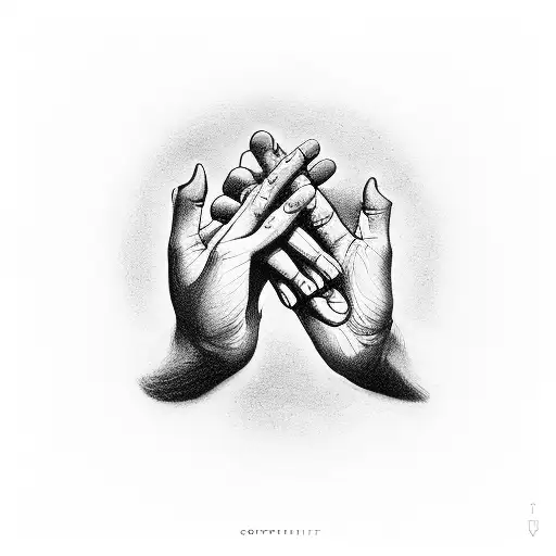 an ambigram of the word "Covenant" complemented by reaching out to each other with hands symbolizing a handshake tattoo design idea