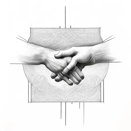 an ambigram of the word "Covenant" complemented by reaching out to each other with hands symbolizing a handshake tattoo design idea