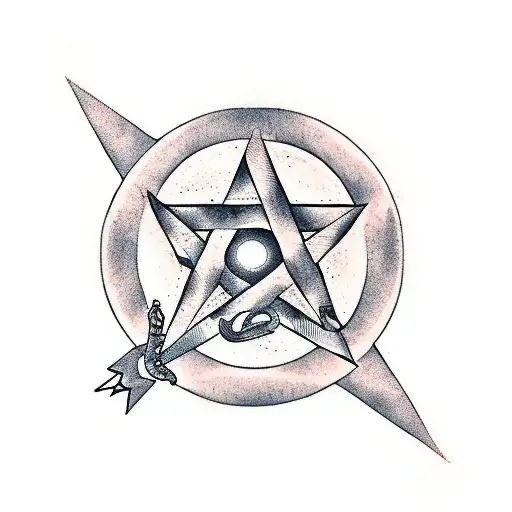 Pentagram with the circle around it that says "Rock and Roll Buckaroo" tattoo design idea