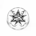 Pentagram with the circle around it that says "Rock and Roll Buckaroo" tattoo design idea