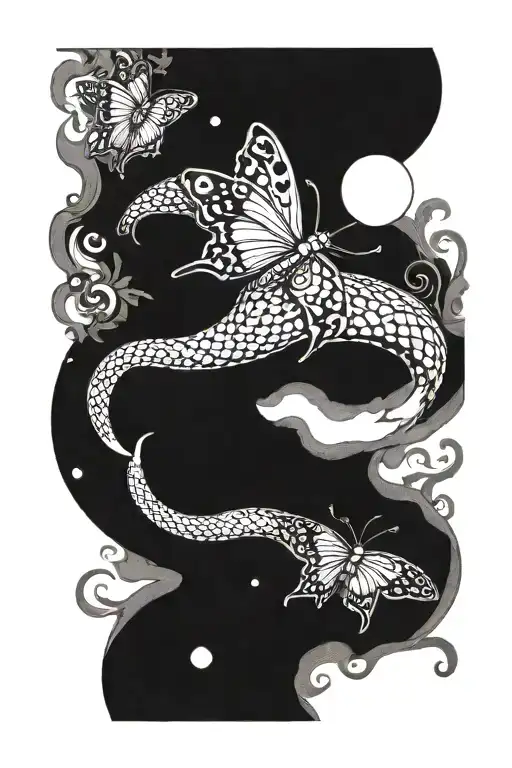 butterfly snake moon faces   tattoo design idea