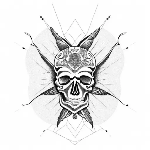 skull, death moth on top with mandala  tattoo design idea
