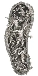 angels going through gates of heaven while fighting demons trapped in hell tattoo design idea
