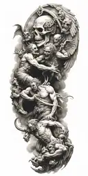 heaven vs hell theme with angels and demons fighting tattoo design idea