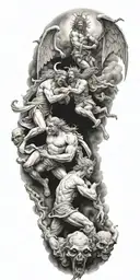 heaven vs hell theme with angels and demons fighting tattoo design idea