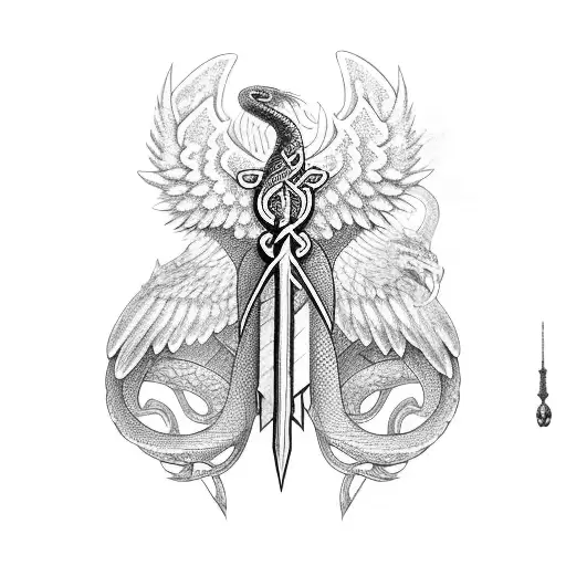 snake, sword and wings tattoo design idea