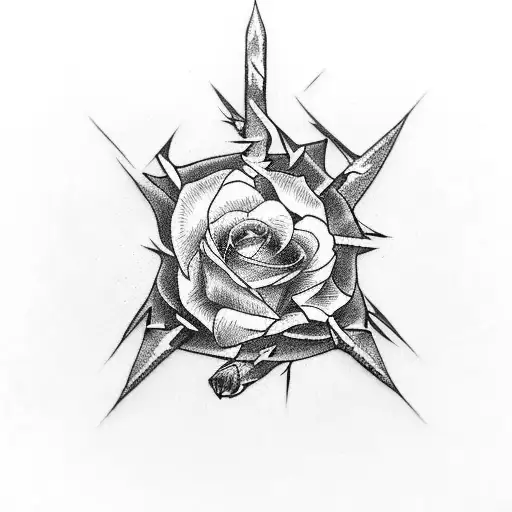 cross with thorns and roses tattoo design idea