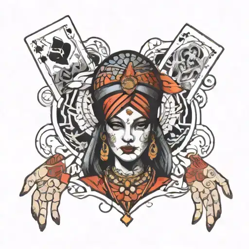 fortune teller with cards  tattoo design idea