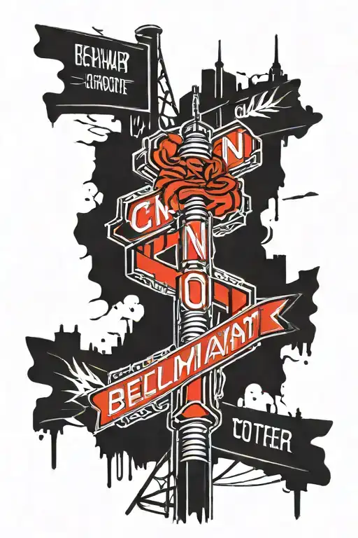 cn tower lighting going throughout Bellamy street sign  tattoo design idea