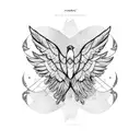 abstract bird wing line work symmetrical tattoo design idea