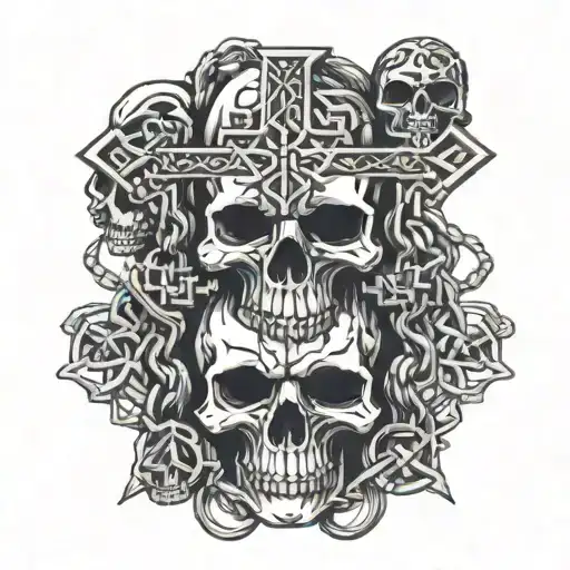 Chains skulls celtic cross tattoo design idea