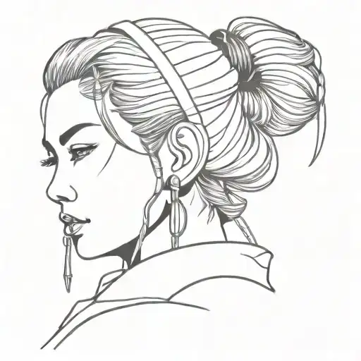 samurai warrior woman posing head phones screen tattoo tattoo design idea