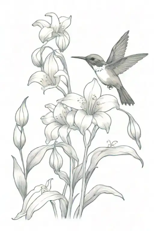 Design a tiny tattoo that includes a cardinal a hummingbird and a lily of the valley flower tattoo design idea