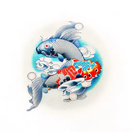 A realistic tattoo of a vibrant school of koi fish swimming around a video game controller tattoo design idea