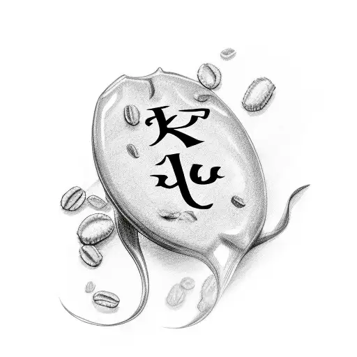cursive capitalized K with a coffee bean tattoo design idea