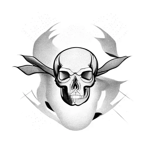 A parkour silhouette jumping over a skull-shaped obstacle tattoo design idea