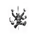 A parkour silhouette jumping over a skull-shaped obstacle tattoo design idea