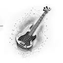 A blackwork tattoo of an electric bass guitar with intricate details tattoo design idea