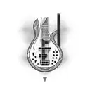 A blackwork tattoo of an electric bass guitar with intricate details tattoo design idea