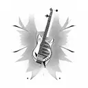 A blackwork tattoo of an electric bass guitar with intricate details tattoo design idea