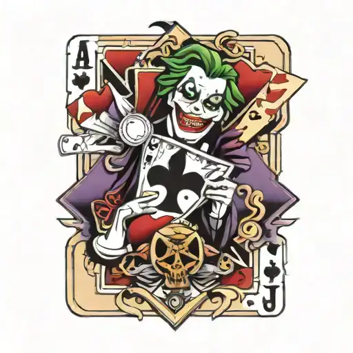 ace card between two joker cards floating tattoo design idea