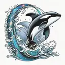 Orca whale jumping out of the water with a galaxy behind it tattoo design idea