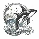 Orca whale jumping out of the water with a galaxy behind it tattoo design idea