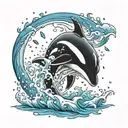 Orca whale jumping out of the water with a galaxy behind it tattoo design idea