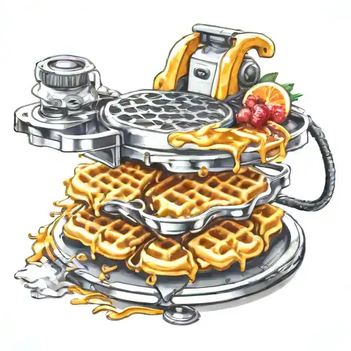 waffle iron with steam tattoo design idea