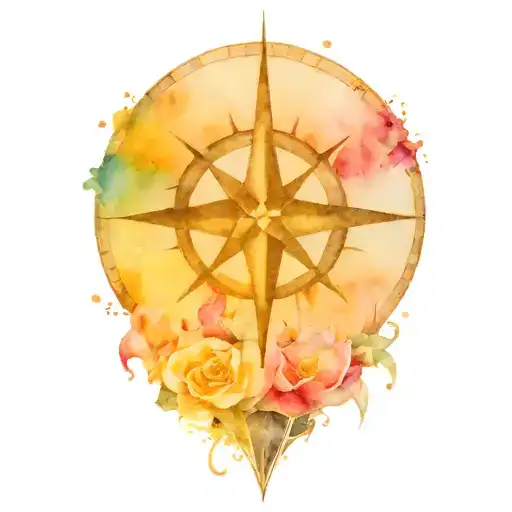 compass rose blooming tattoo design idea