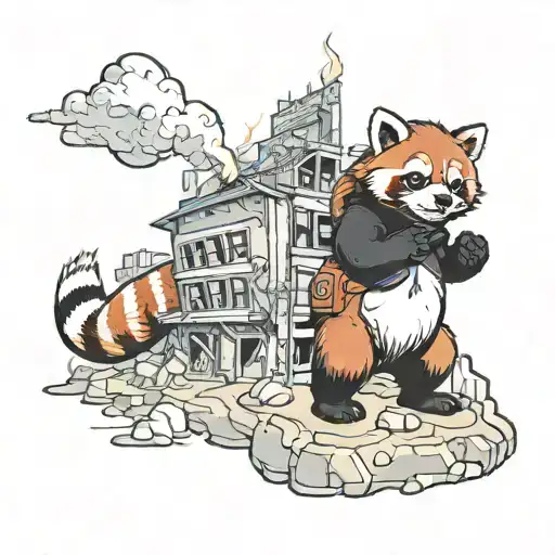 red panda burning down a city tattoo design idea