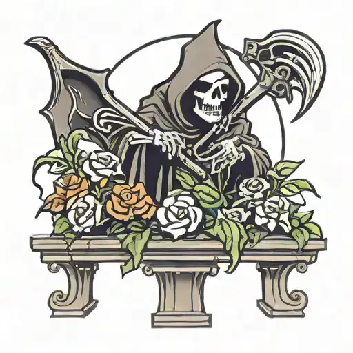 grim reaper planting flowers at a grave tattoo design idea