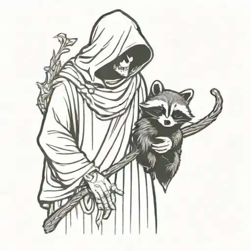 grim reaper holding a baby raccoon tattoo design idea