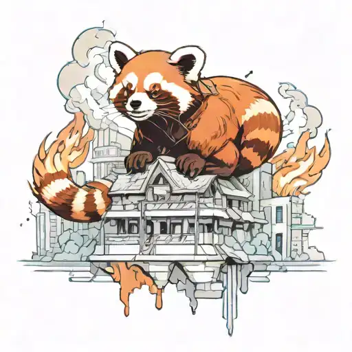 red panda burning down a city tattoo design idea