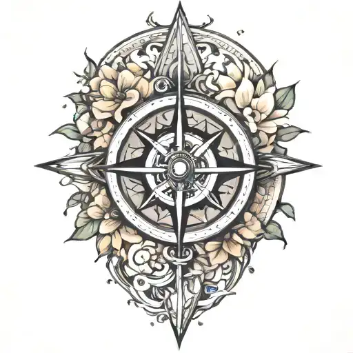 compass rose blooming tattoo design idea