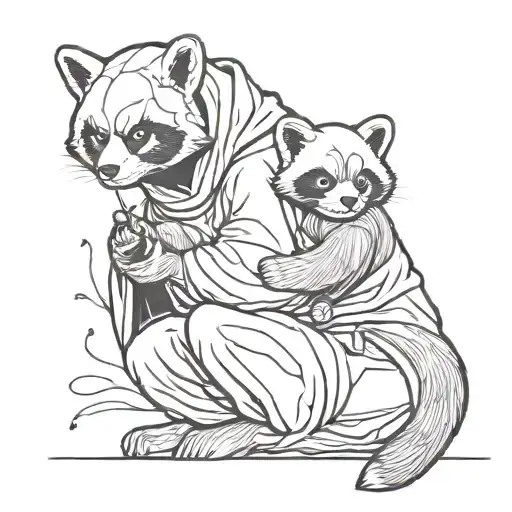 grim reaper holding a baby red panda tattoo design idea