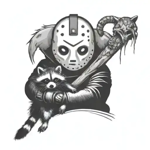 Jason Voorhees holding a baby racoon tattoo design idea