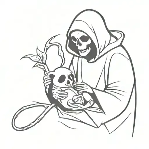 grim reaper with baby panda tattoo design idea